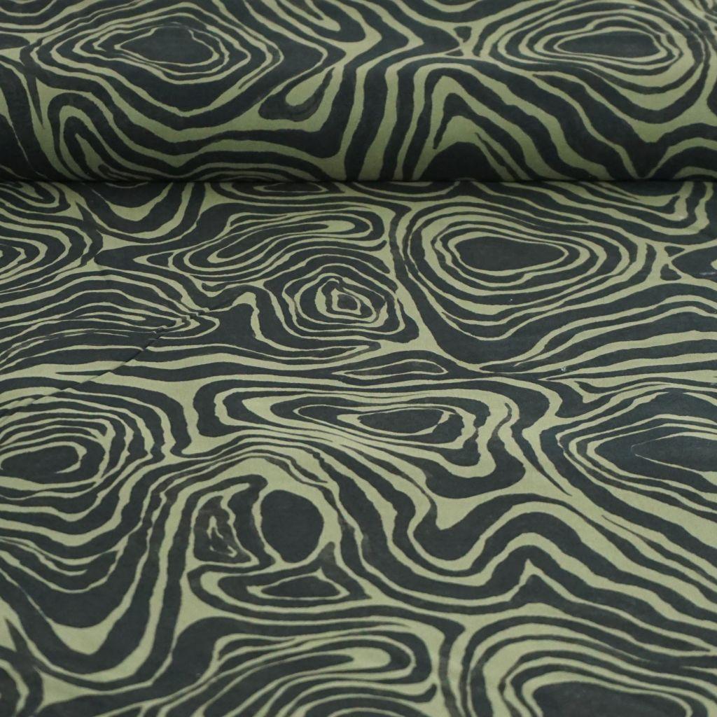 Baumwoll-Stretch animalprint Zebra olive schwarz